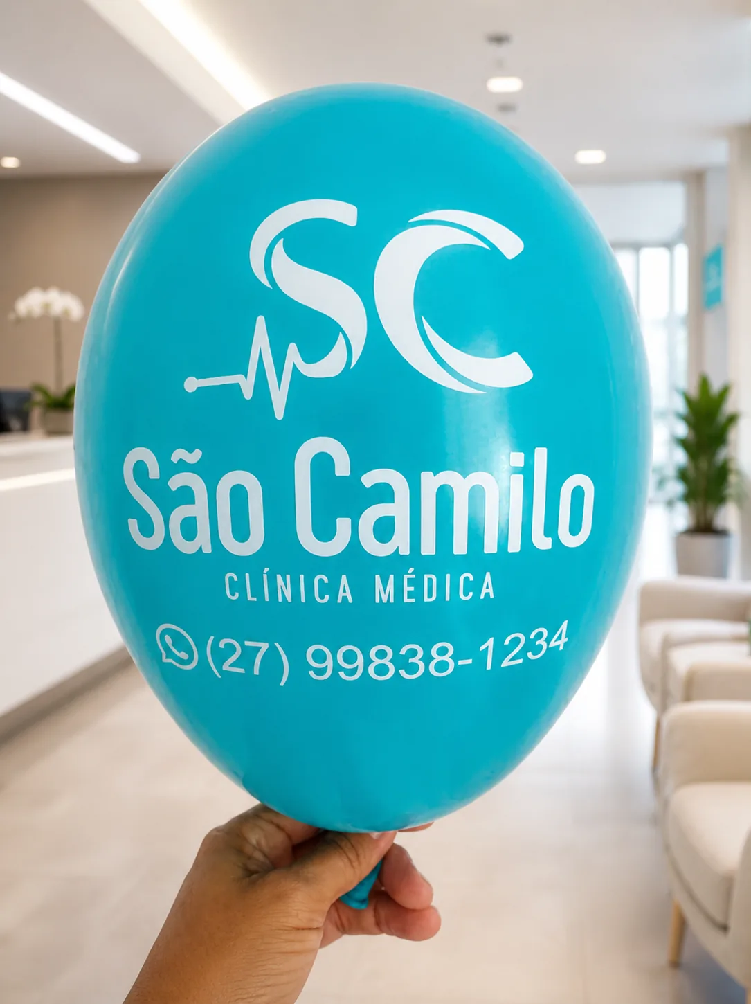 Balão de látex turquesa personalizado para clínica médica