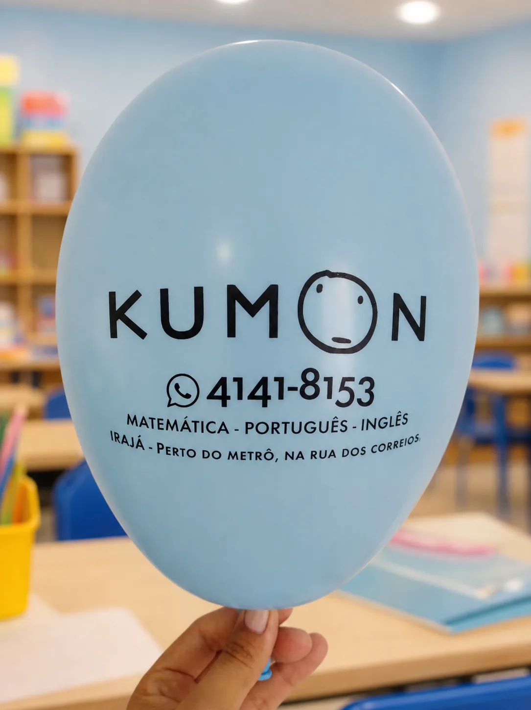 Balão azul personalizado para unidade Kumon