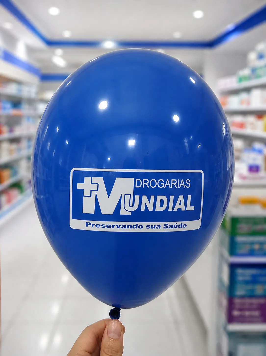 Balão azul personalizado com logomarca empresarial