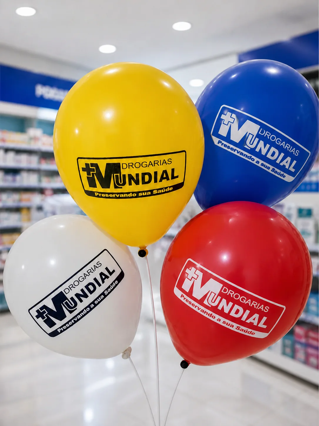Conjunto de balões personalizados para campanha de uma rede
