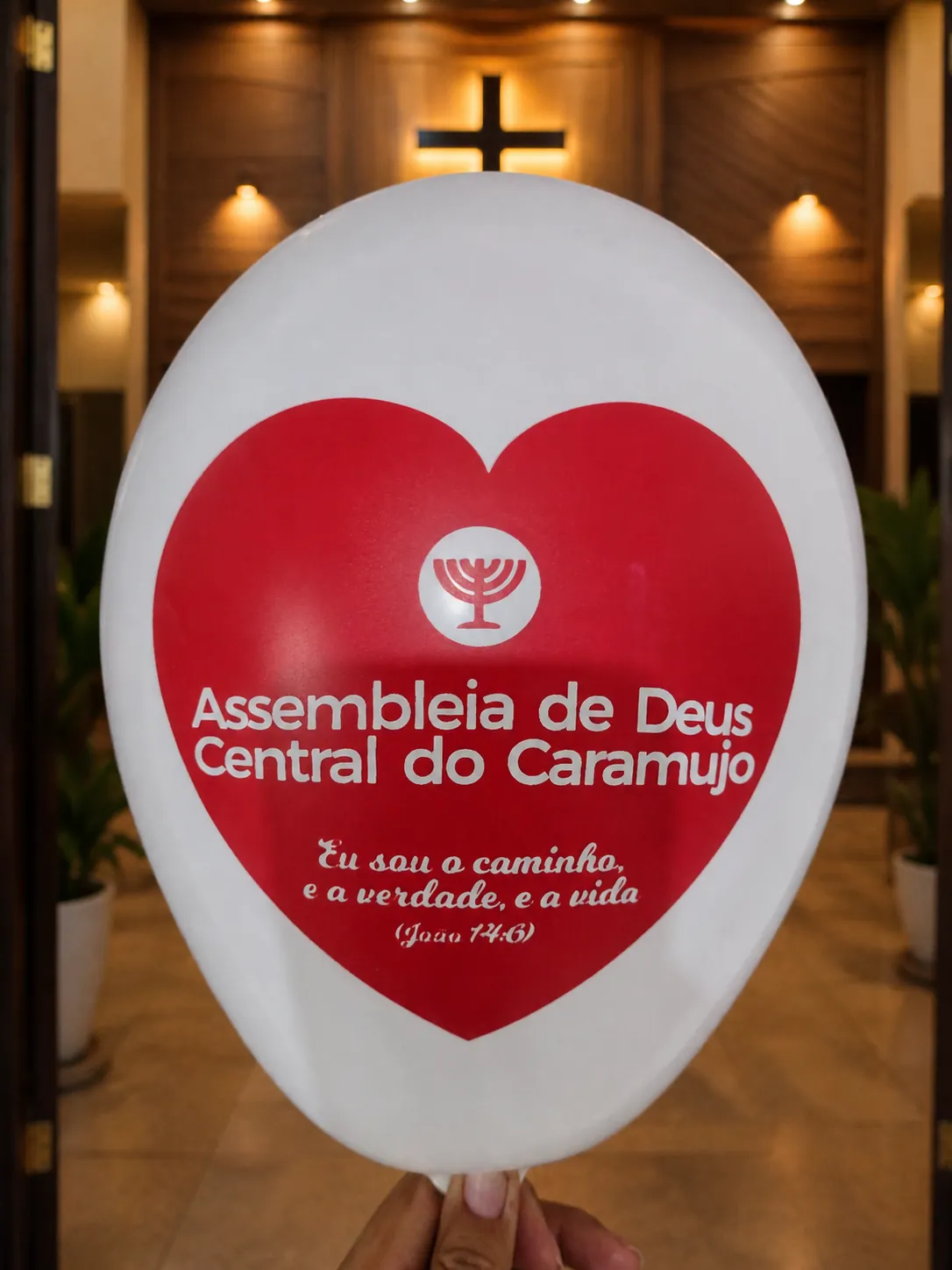 Balão branco personalizado para Assembleia de Deus