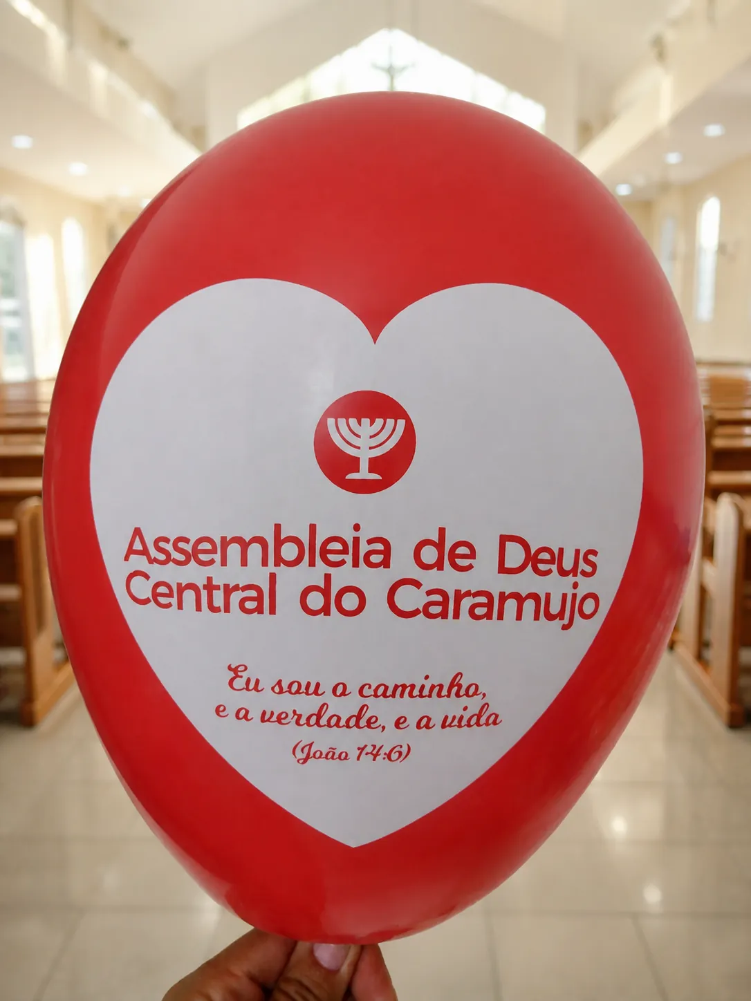 Balão personalizado vermelho para evento de igreja evangélica