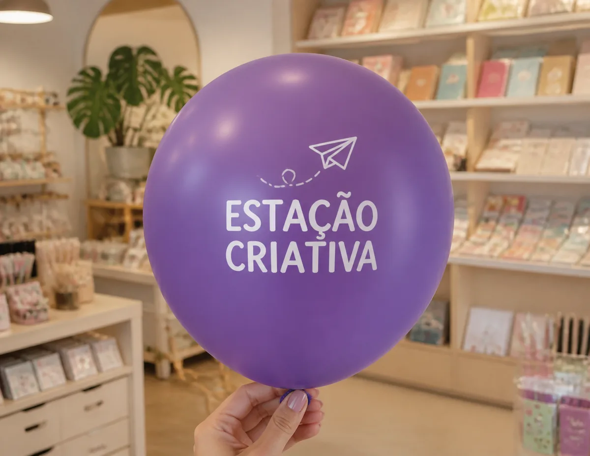 Aplicação ilustrativa com marca fictícia Estação Criativa
