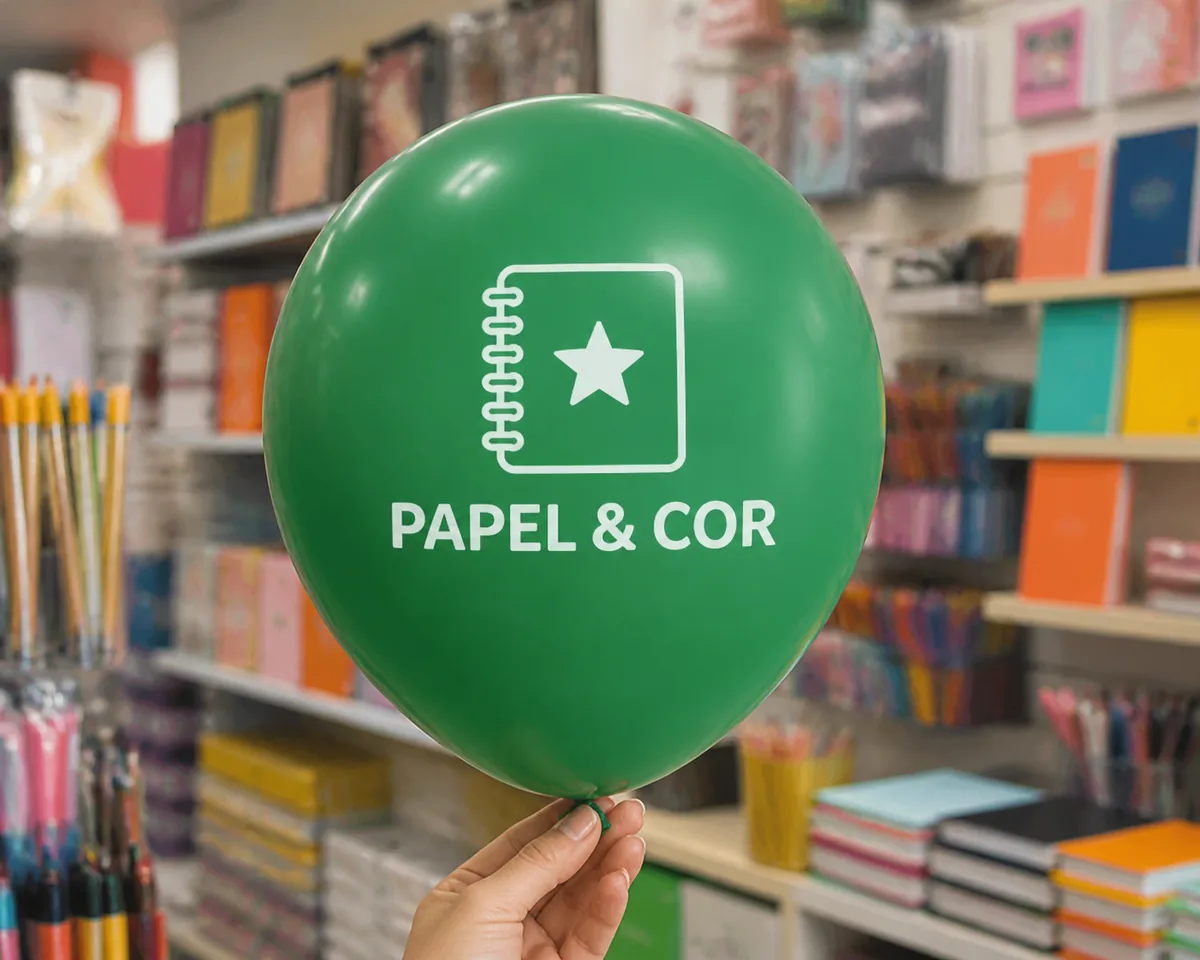 Aplicação ilustrativa com marca fictícia Papel e Cor