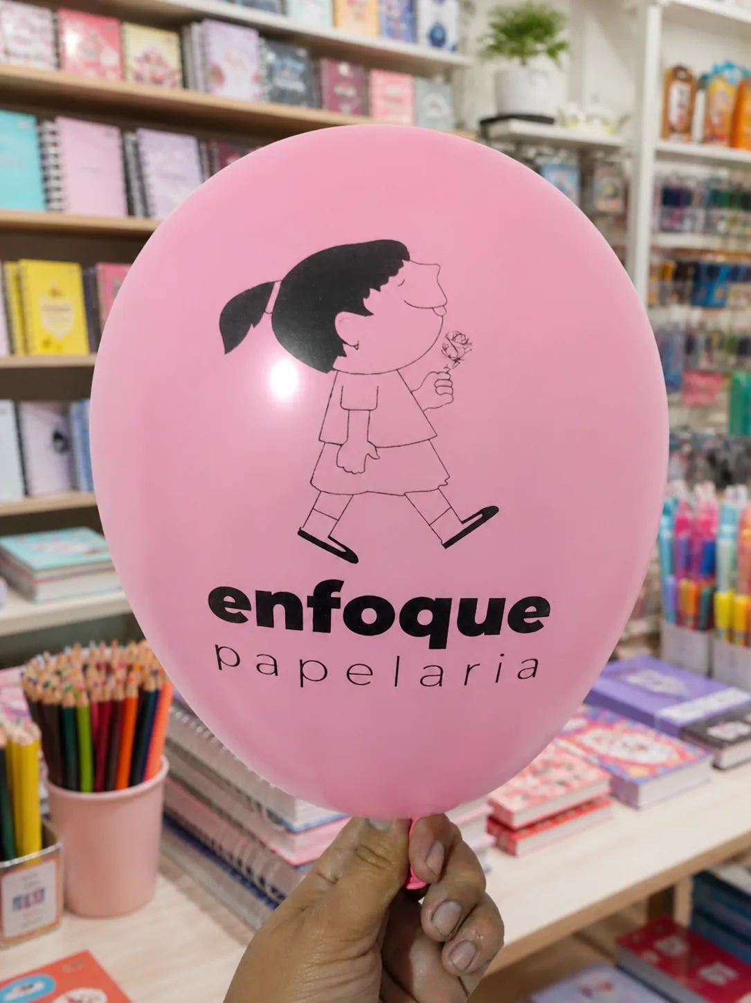 Balão rosa personalizado Enfoque Papelaria