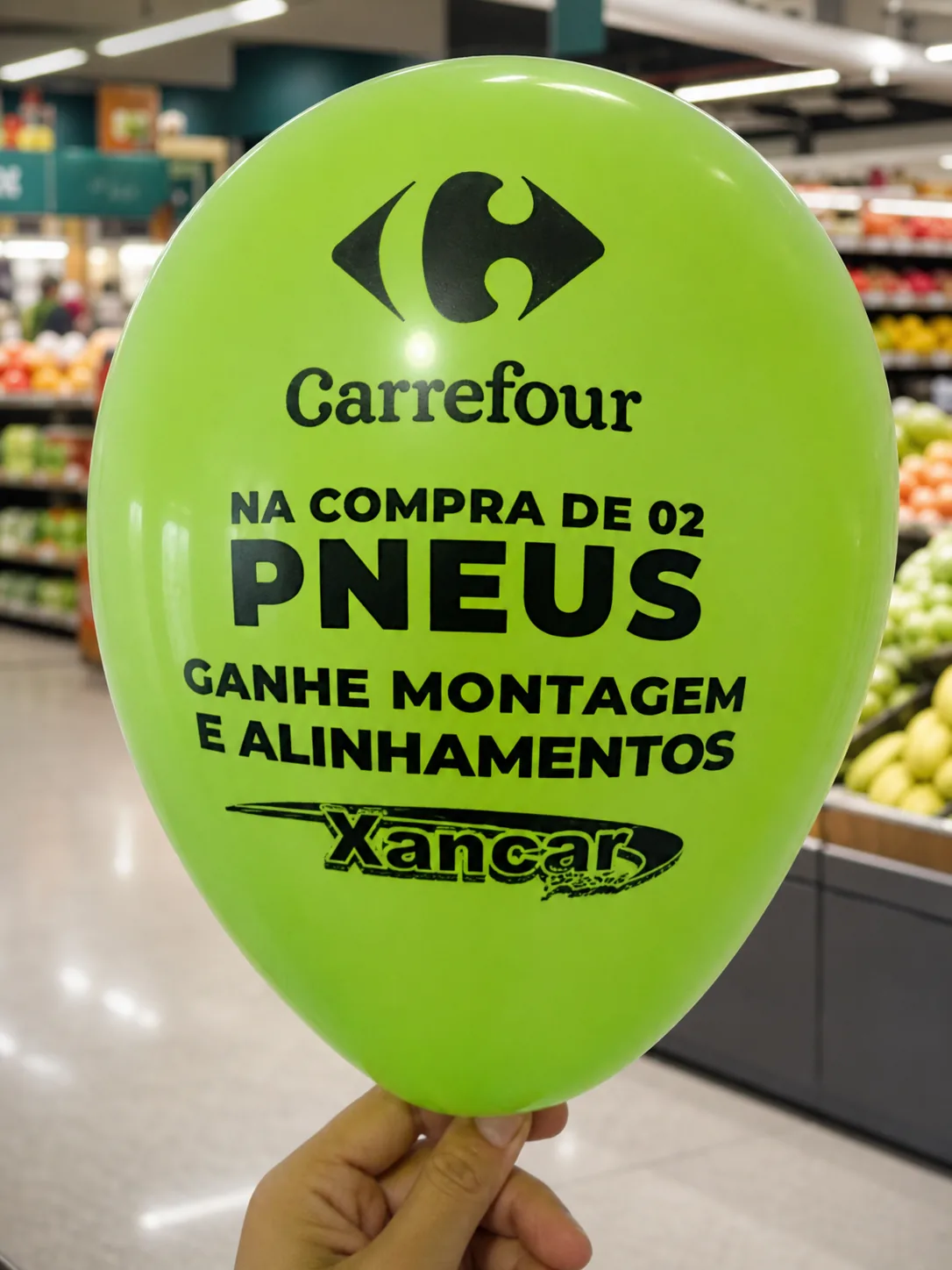 Balão verde-limão personalizado para promoção em supermercado