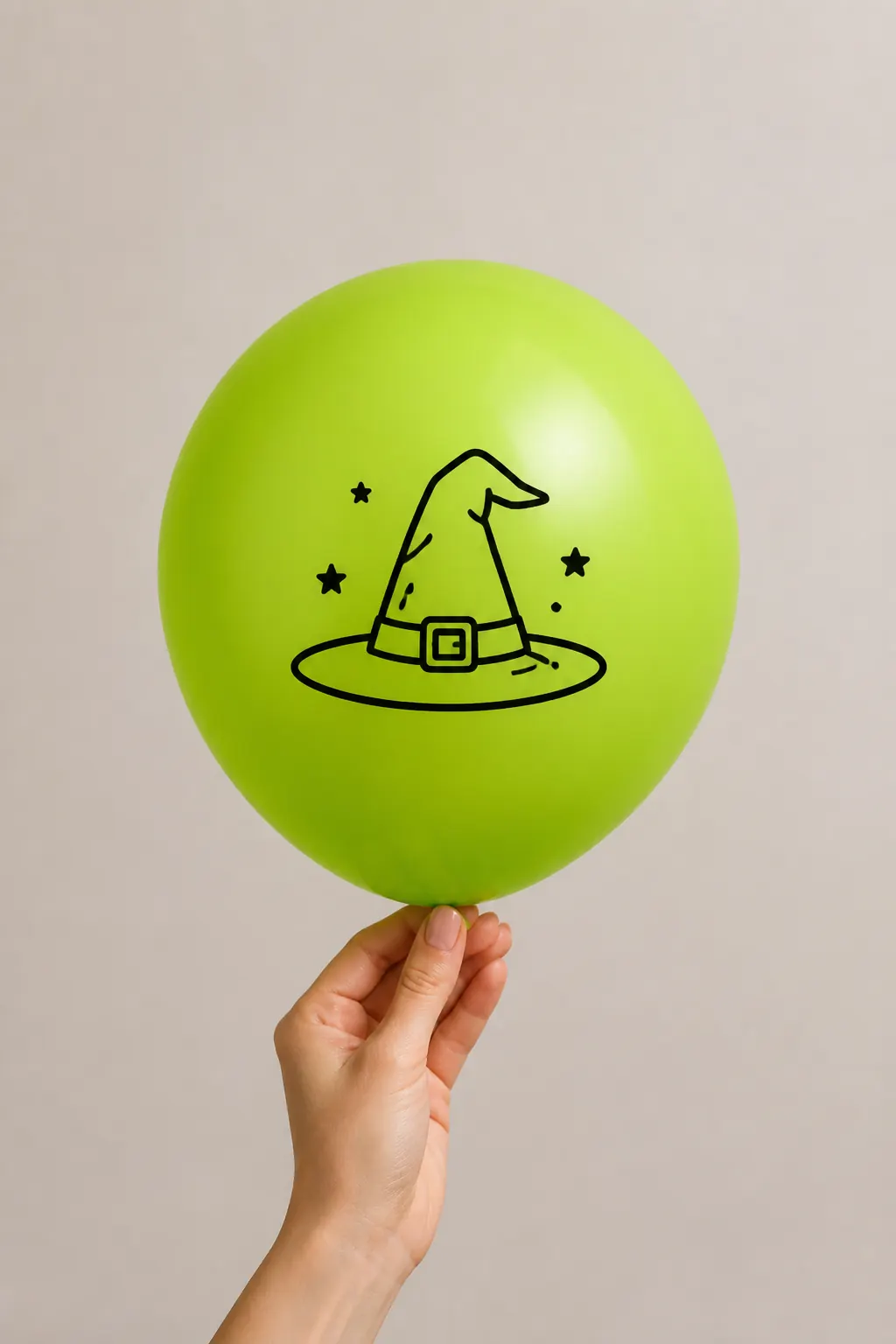 Balão verde de Halloween personalizado com chapéu de bruxa